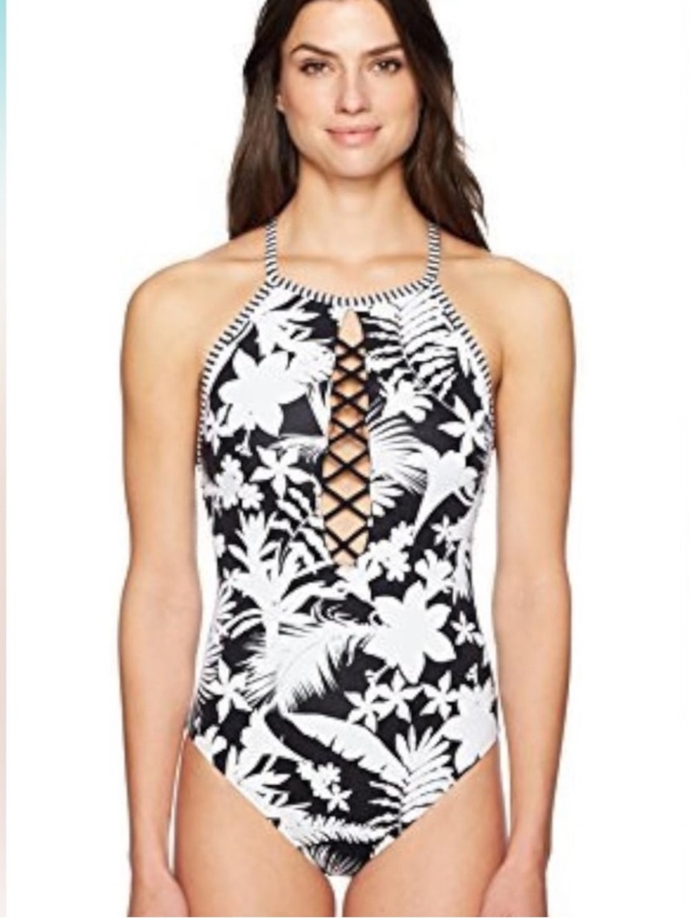 Blue Rod Beattie Between the Lines One Piece swimsuit tropical print size 12